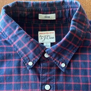 J. Crew Men's Casual Plaid Shirt - Navy and Red